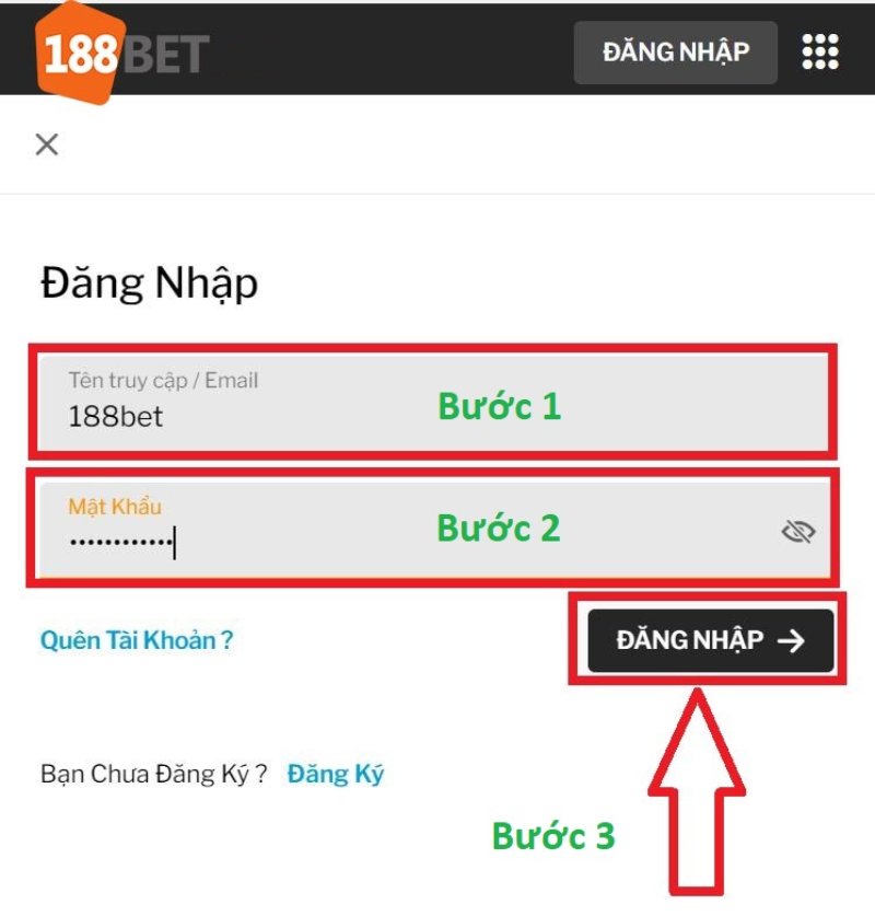 Đăng nhập tài khoản 188BET bằng điện thoại